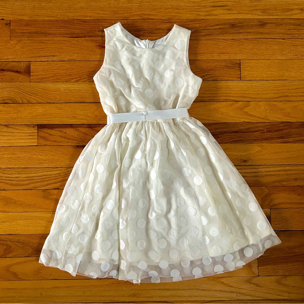 Us Angels girls size 6x ivory dress with polkadot tulle overlay